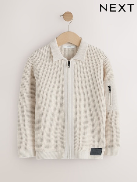 Ecru - Utility Zip Through Cardigan (3-16yrs)