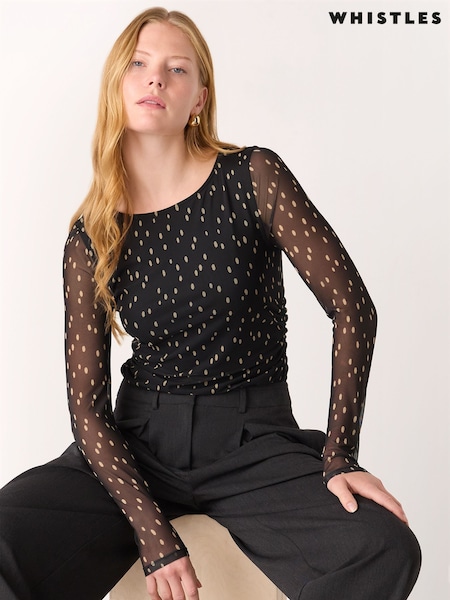 Whistles Spot Print Mesh Jersey Top (W19922) | ‏411 ر.ق.