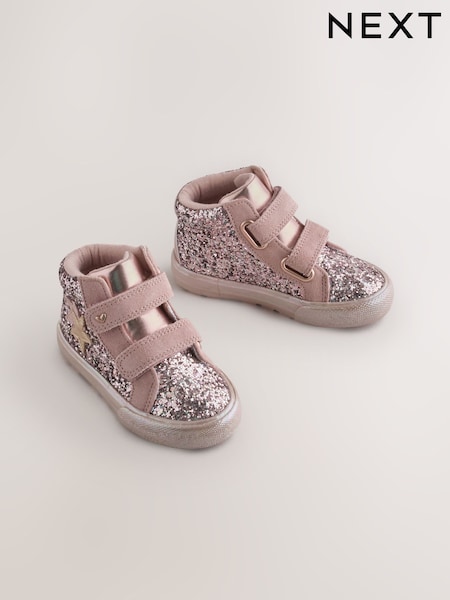 Pink Glitter - Touch Fastening High Top Trainers