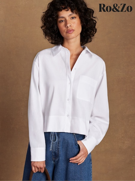 Ro&Zo White Cotton Poplin Cropped Shirt (W20085) | R$ 780
