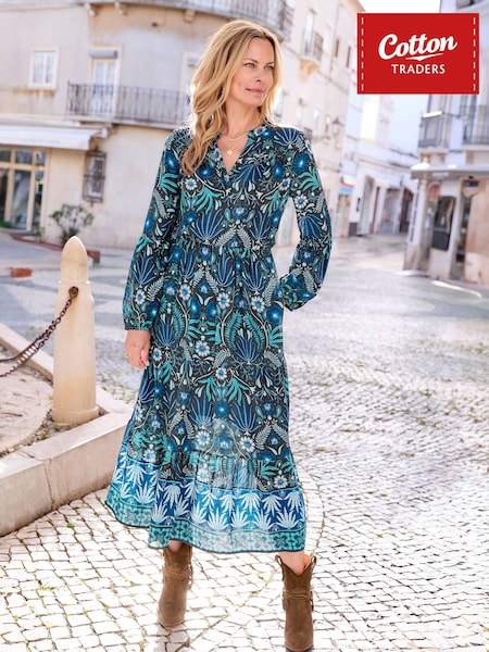 Cotton Traders Green Tiered Long Sleeve Maxi Dress (W20299) | €66