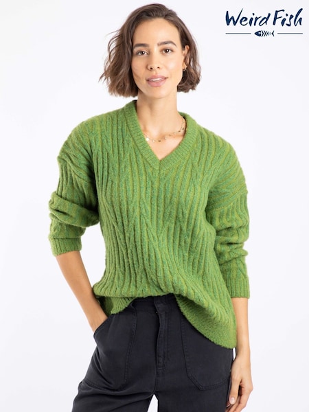 Weird Fish Brown Ambius Cable Knit Sparkle Jumper (W20382) | €106