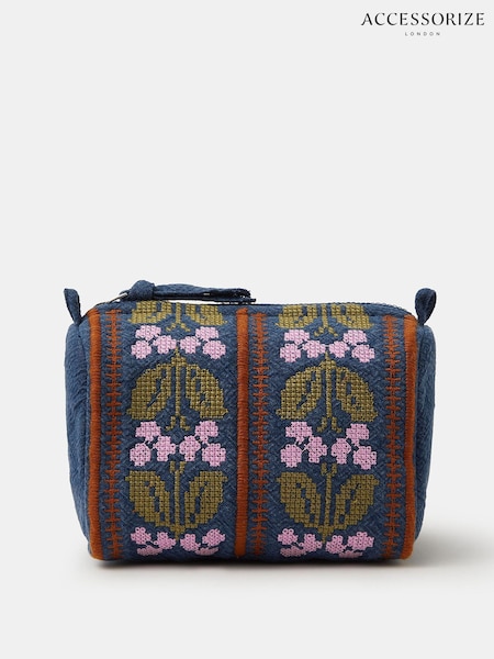 Accessorize Blue Floral Tapestry Denim Make Up Bag (W20548) | €35
