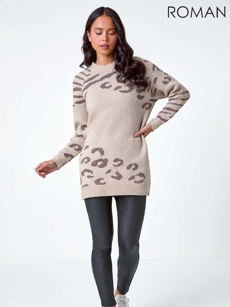 Natural - Roman Petite Animal Print Longline Stretch Jumper (W20653) | 80 €