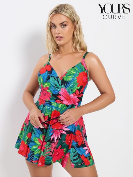 Yours Curve Hawaiian Tropic Wrap Swimdress (W20658) | ‏244 ر.ق.