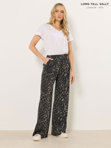 Long Tall Sally Grey Leopard Print Wide Leg Trousers (W20662) | €52