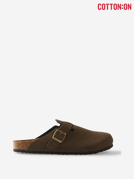Cotton On Brown Closed Toe Buckle Slide Shoes (W20724) | €33