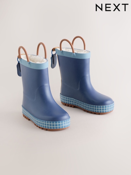 Navy - Warm Lined Handle Wellies