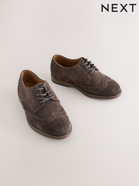 Chocolate Brown Suede - Leather Laceup Brogue Shoes