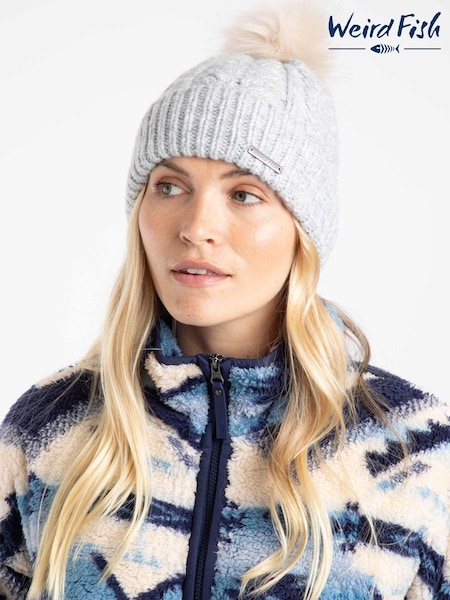 Weird Fish Grey Allerton Cable Knit Bobble Hat (W20849) | 130 QAR