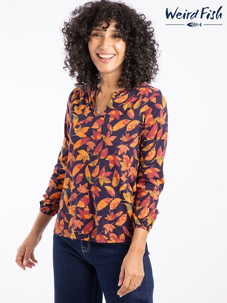 Weird Fish Blue Brooke Printed V-Neck Jersey Blouse (W20865) | €48