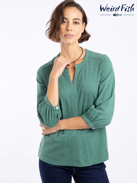 Weird Fish Green Mabel Broidery 3/4 Sleeve Top (W20879) | €60