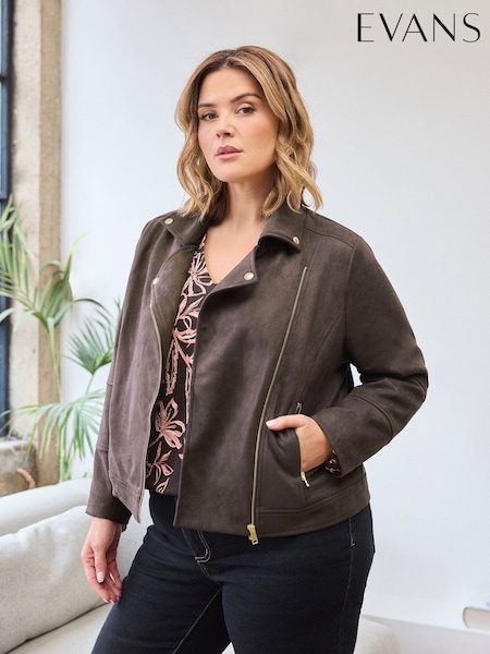 Evans Brown Suedette Bomber Jacket (W20920) | EGP3,894