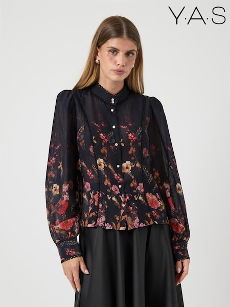 Y.A.S Floral Pattern Long Sleeve Black Shirt (W20956) | €111