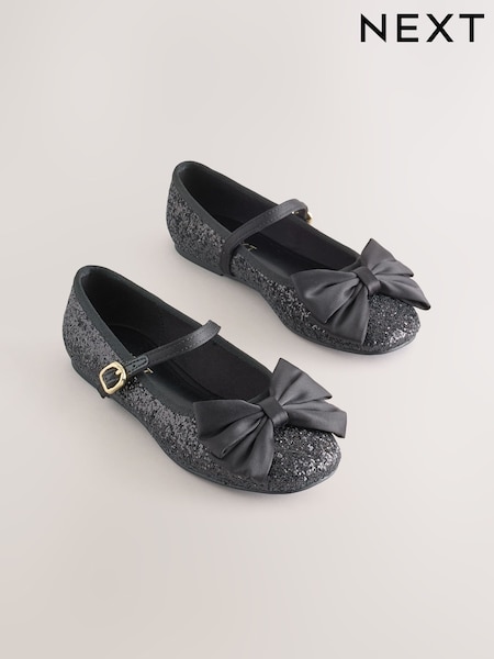 Black Glitter - Bow Mary Jane Shoes