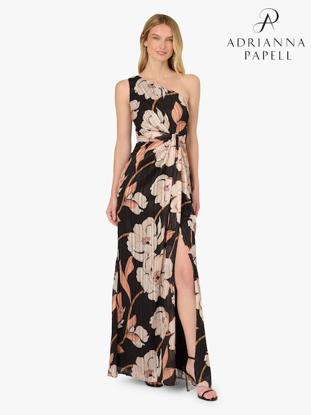 Adrianna Papell Black Draped Floral Ribbon Gown (W21103) | €295