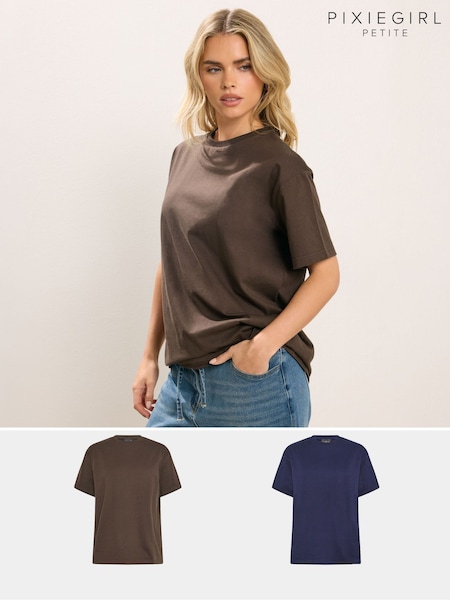 PixieGirl Petite Brown Oversized T-Shirts 2 Pack (W21112) | AED140