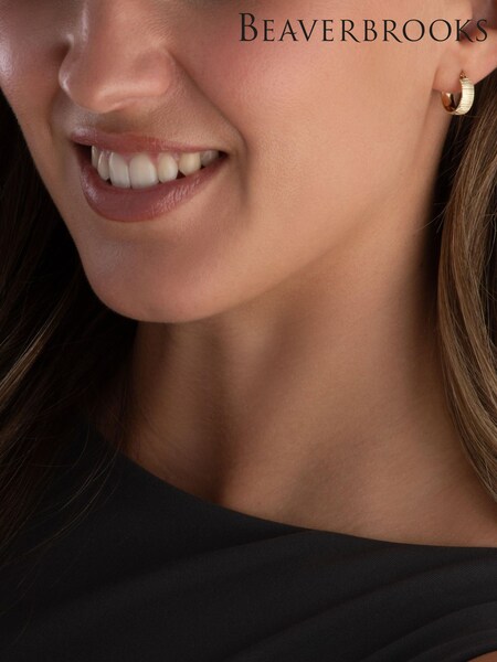 Beaverbrooks 9ct Yellow Gold Plated Textured Hoop Earrings (W21244) | €250