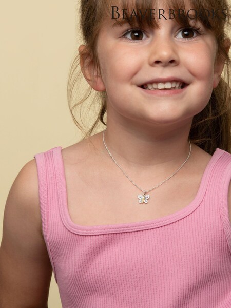 Beaverbrooks Sterling Silver Tone Children’s Yellow Gold Plated Crystal Butterfly Pendant (W21255) | 92 €
