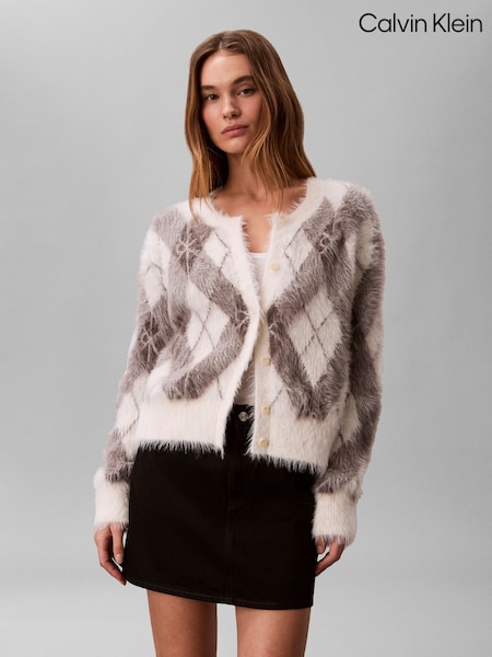 Calvin Klein Brown Soft Argyle Relaxed Cardigan (W21278) | OMR96