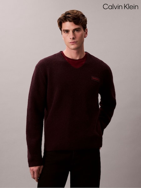 Calvin Klein Brown Boiled Merino Wool V-Neck Jumper (W21298) | €171