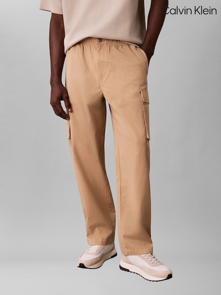Calvin Klein Brown Cotton Stretch Straight Fit Cargo Trousers (W21303) | €121