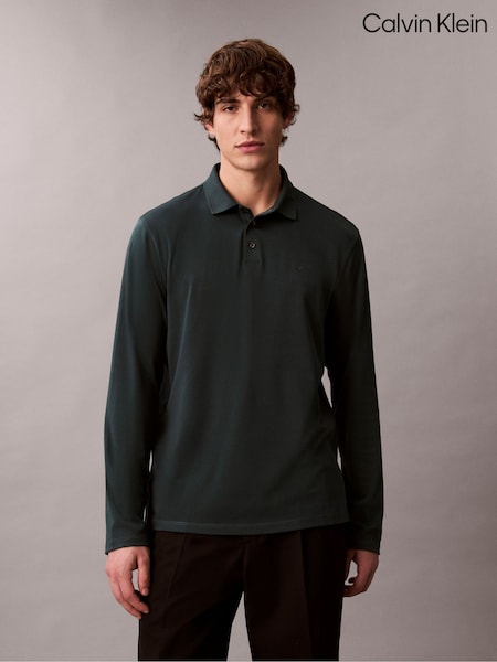 Calvin Klein Green Supima Cotton Long Sleeve Polo Shirt (W21312) | €113