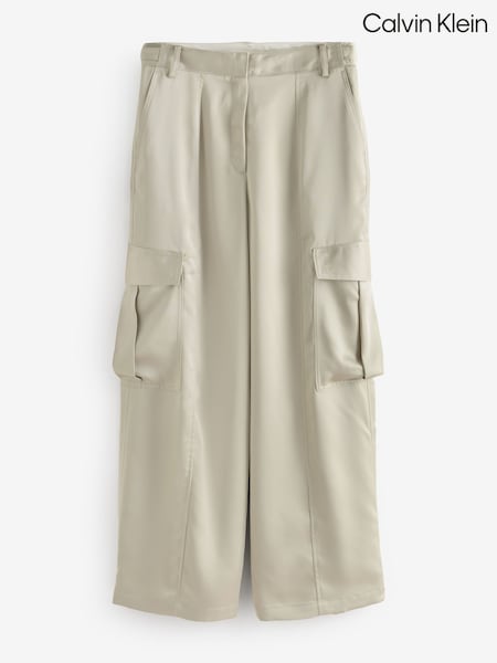 Calvin Klein Natural Satin Cargo Trousers (W21357) | $349