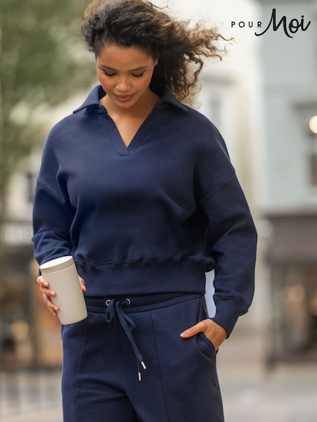 Pour Moi Blue The Softest Off Duty Relaxed Collared Sweatshirt (W21408) | R$ 445