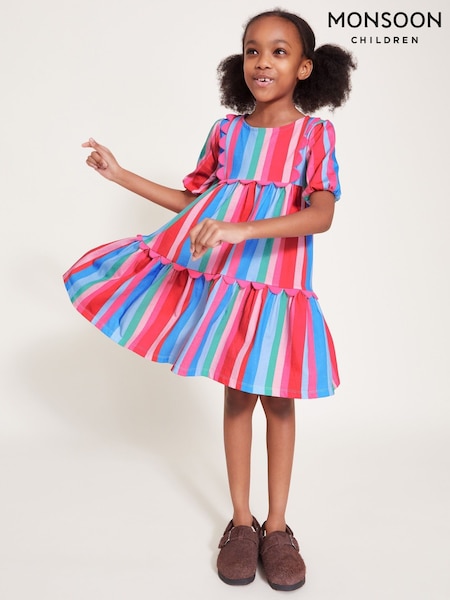 Monsoon Pink Stripe Scallop Jersey Dress (W21542) | ₪126 - ₪146