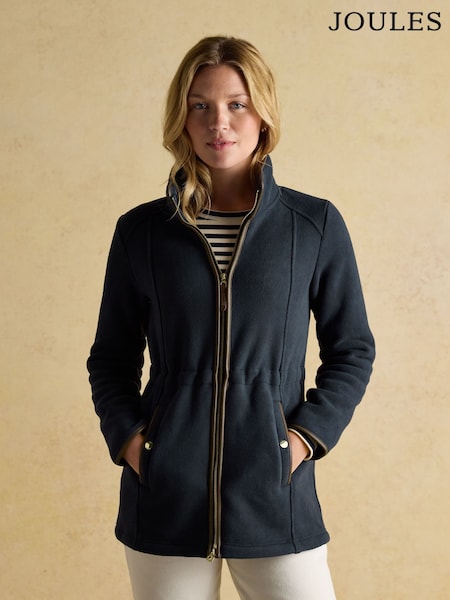 Joules Navy Zip Through Longline Fleece (W21595) | AED524