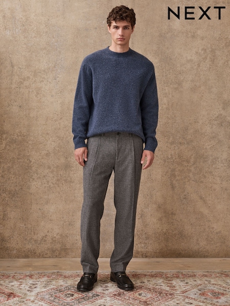Grey Regular Tapered Fit Smart Textured Trousers With Wool (W21606) | €59