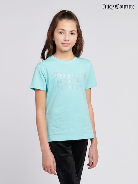 Juicy Couture Blue Girls Diamante Fitted 100% Cotton T-Shirt (W21614) | R$ 345