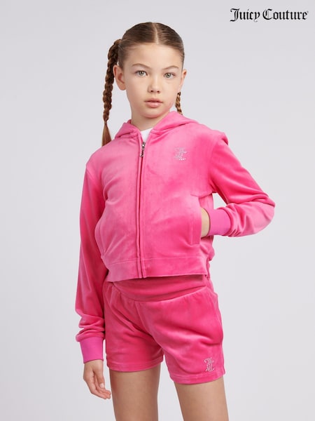 Juicy Couture Pink Girls Arch Zip-Thru Diamante Hoodie (W21620) | €114