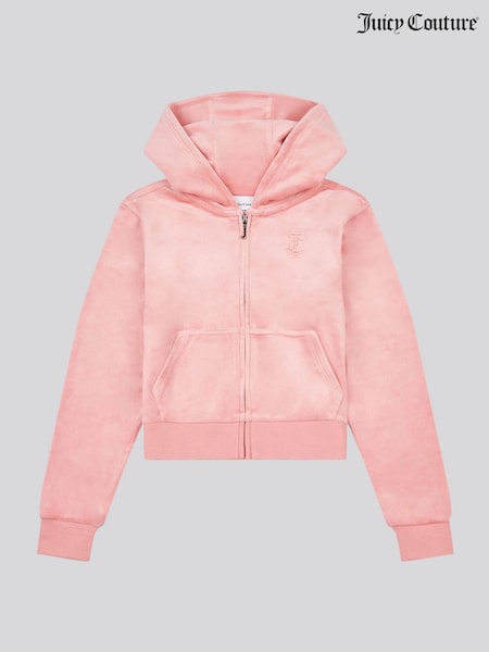 כתום - Juicy Couture Girls Tonal Velour Zip Up Hoodie (W21625) | ‏352‏₪