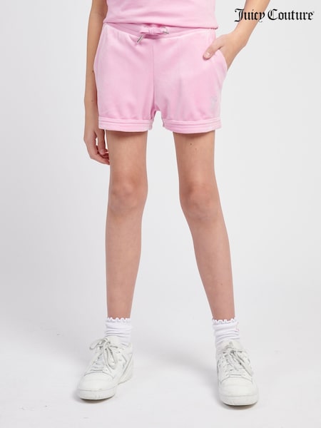 Juicy Couture Light Pink Girls Velour Fold Up Shorts (W21626) | €71
