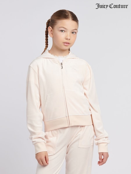 שמנת - Juicy Couture Girls Tonal Velour Zip Up Hoodie (W21627) | ‏352‏₪