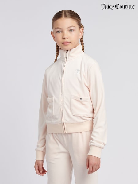 Juicy Couture Cream Girls Velour Zip-Thru Jacket (W21628) | €123