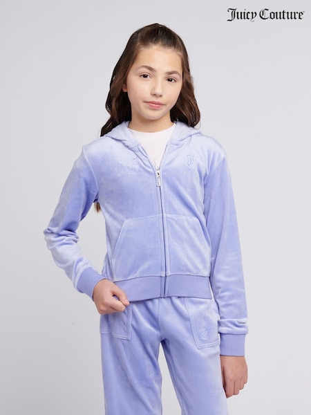 Violet lila - Juicy Couture Girls Tonal Velour Zip Up Hoodie (W21639) | 521 LEI