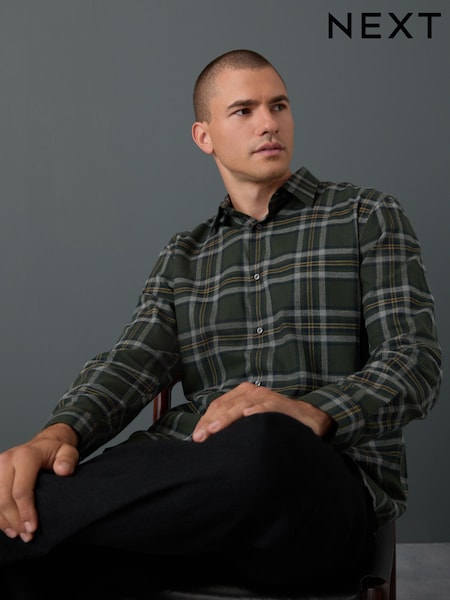 Black Watch Check Brushed 100% Cotton Flannel Shirt (W21656) | AED153