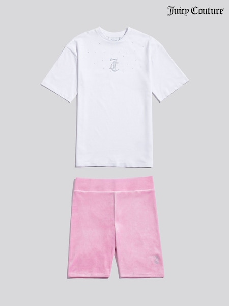 Juicy Couture Pink Girls Loose T-Shirt & Velour Cycling Shorts Set (W21704) | 3,905 UAH