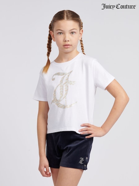 Juicy Couture Blue Girls Boxy T-Shirt & Velour Shorts Set (W21715) | LEI 484