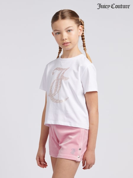 Juicy Couture Pink Girls Boxy T-Shirt & Velour Shorts Set (W21719) | LEI 484