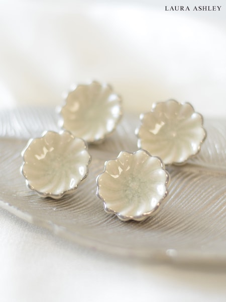 Laura Ashley Set of 2 Off White Silver Ceramic Metalic Edge Drawer Knobs (W21730) | AED186