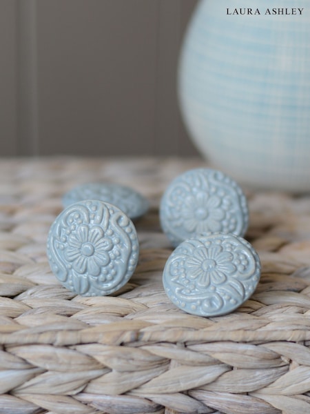 Laura Ashley Set of 2 Duck Egg Blue Ceramic Embossed Drawer Knobs (W21735) | AED163
