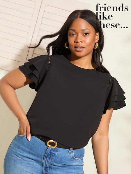 črna - Friends Like These Short Ruffle Sleeve Round Neck Blouse (W21750) | € 32