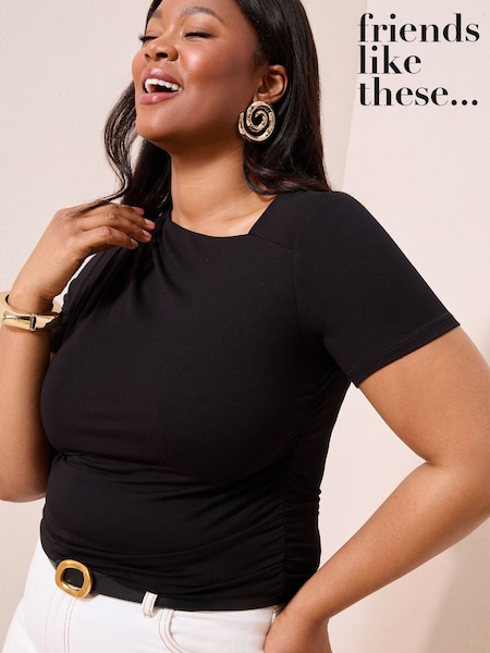 Preto - Friends Like These Short Sleeve Assymetric Jersey Top (W21757) | R$ 255