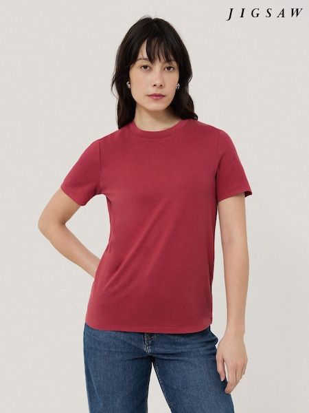 Jigsaw Pink Crew Neck 100% Cotton T-Shirt (W21768) | $61