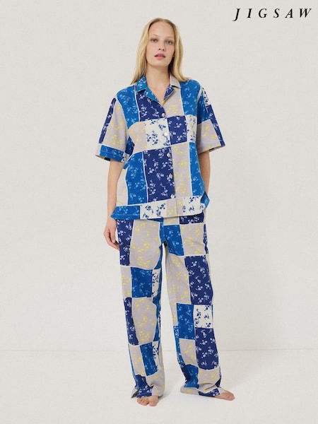 Jigsaw Blue Patchwork Short Sleeve 100% Cotton Pyjamas (W21774) | €101