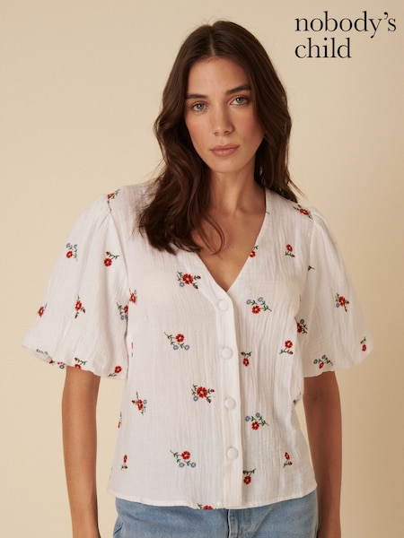 Nobodys Child Brooke Embroidered Floral Print 100% Organic Cotton Top (W21806) | €87